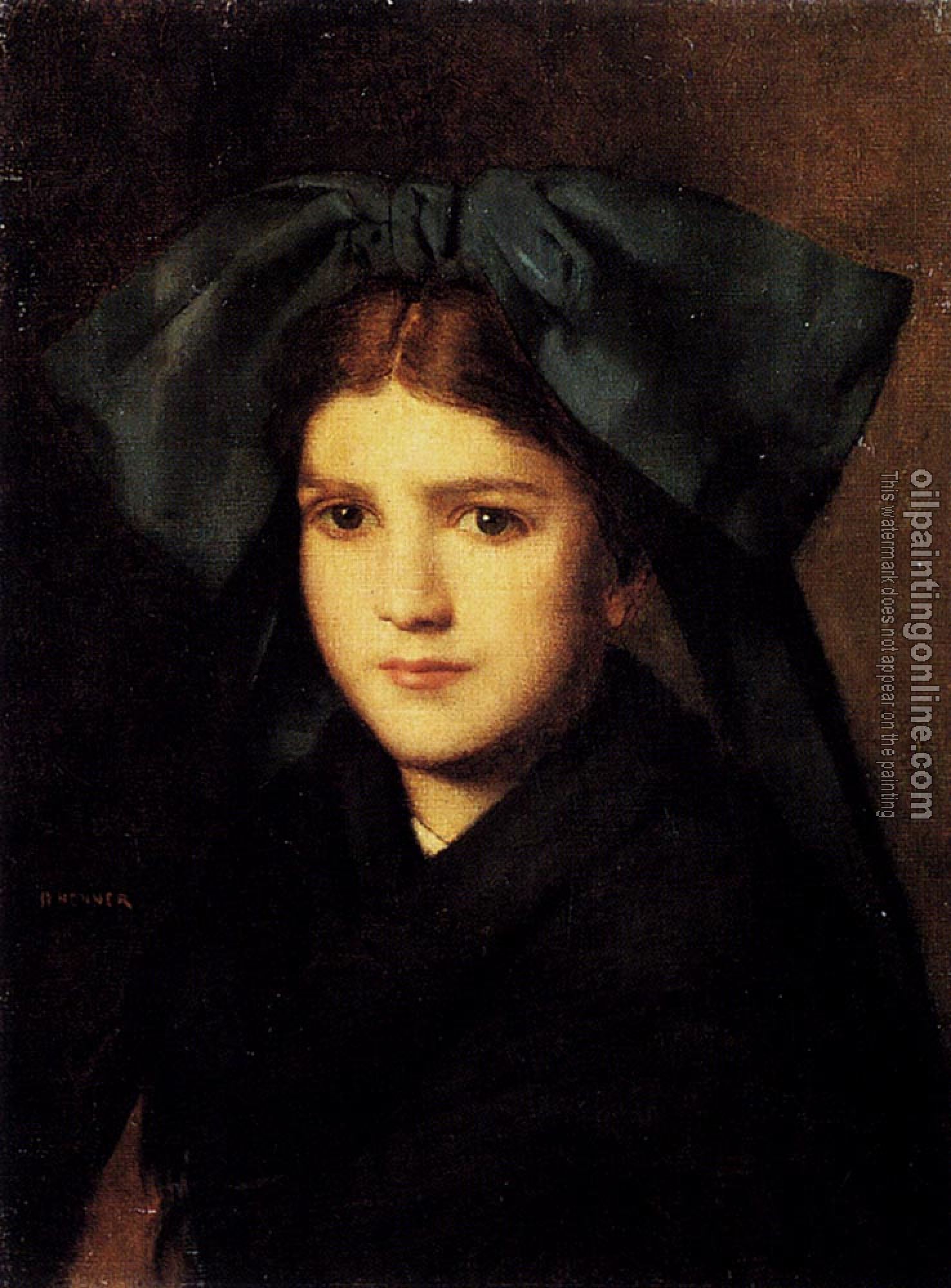 Jean-Jacques Henner - A Portrait Of A Young Girl With A Box In Her Hat